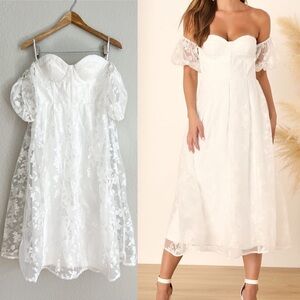 Romantic Dedication White Burnout Floral Bustier Midi Dress